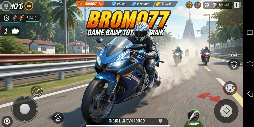 Tangkapan layar dari gameplay seru BROMO77 yang menampilkan balapan motor.