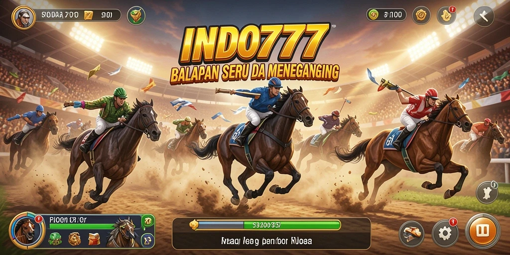 Tampilan gameplay INDO777 dengan mobil balap di lintasan