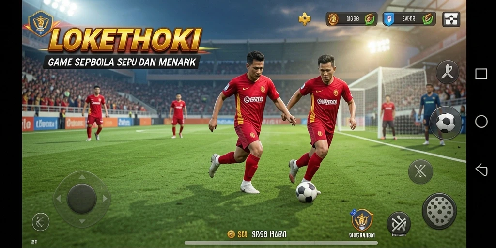 Tampilan utama gameplay LOKETHOKI dengan aksi sepak bola yang mendebarkan.