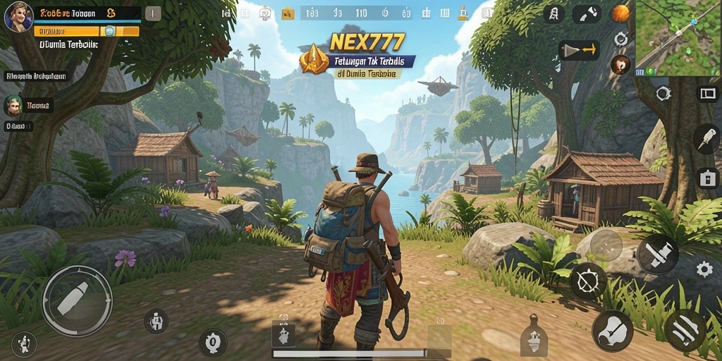 Screenshot gameplay NEX777 memperlihatkan eksplorasi dunia terbuka yang menawan.