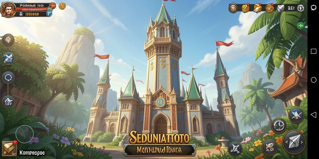 Tampilan gameplay SEDUNIATOTO dengan suasana pertahanan menara yang intens.
